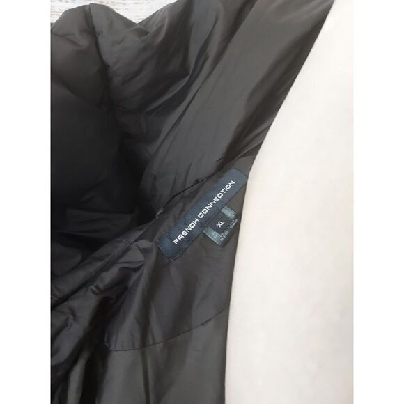 French Connection Jacket XL Black Asymmetrical Zip-Up Hooded Puffer Long NEW - Picture 7 of 8